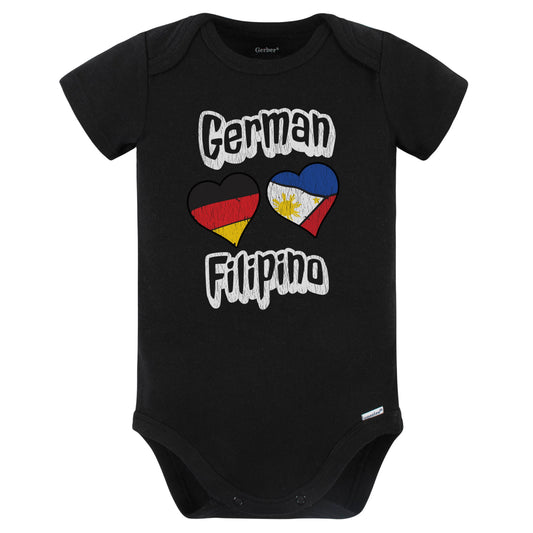 German Filipino Flag Heart Combo Germany Philippines Baby Bodysuit Distressed (Black)