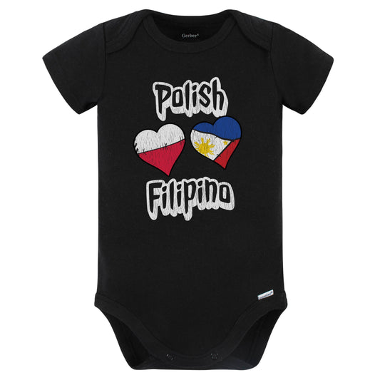 Polish Filipino Flag Heart Combo Poland Philippines Baby Bodysuit Distressed (Black)