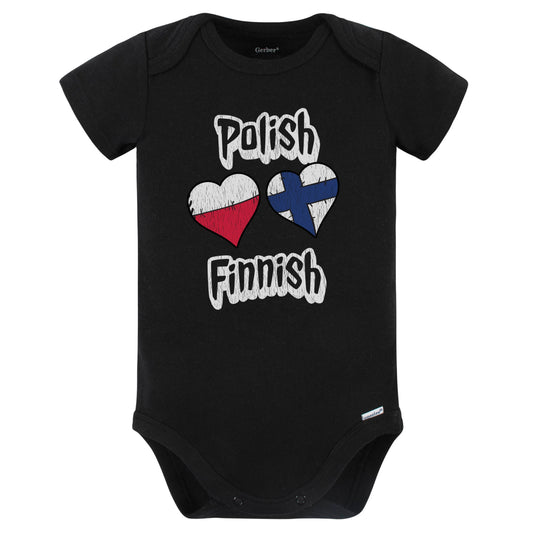 Polish Finnish Flag Heart Combo Poland Finland Baby Bodysuit Distressed (Black)