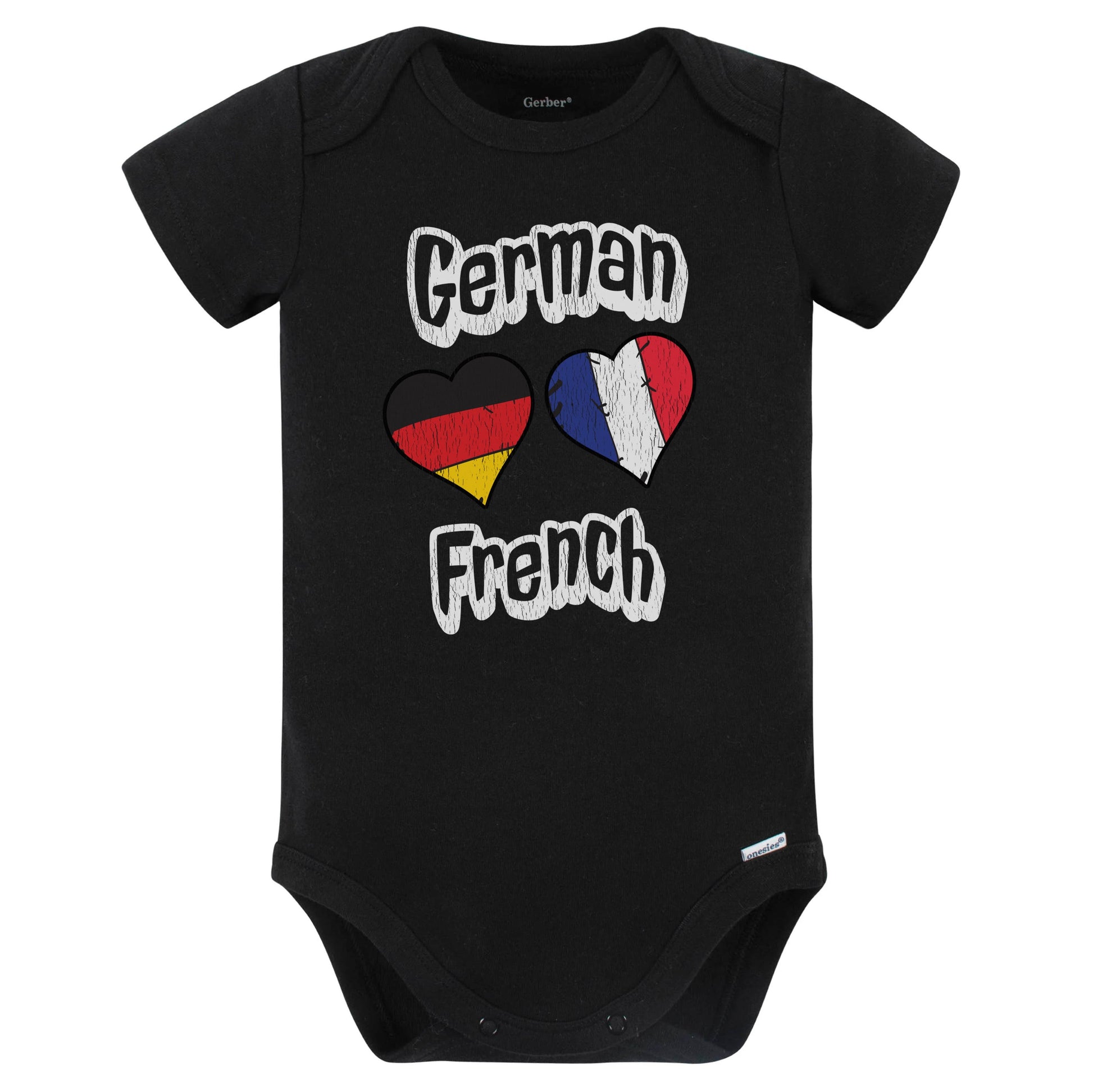 German French Flag Heart Combo Germany France Baby Bodysuit Distressed (Black)