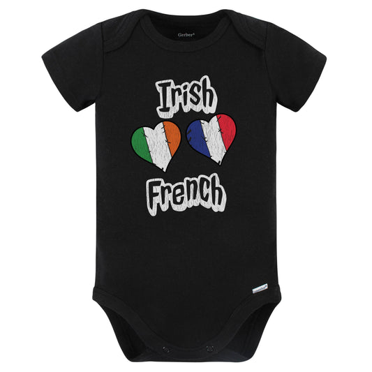 Irish French Flag Heart Combo Ireland France Baby Bodysuit Distressed (Black)