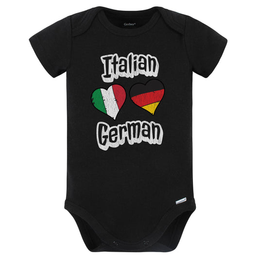Italian German Flag Heart Combo Italy Germany Baby Bodysuit Distressed (Black)