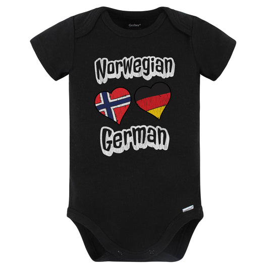 Norwegian German Flag Heart Combo Norway Germany Baby Bodysuit Distressed (Black)