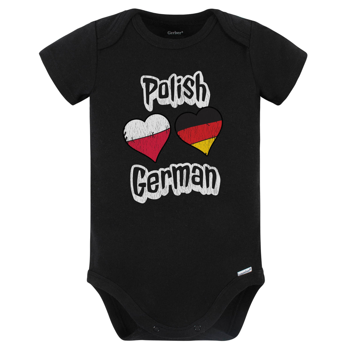 Polish German Flag Heart Combo Poland Germany Baby Bodysuit Distressed (Black)