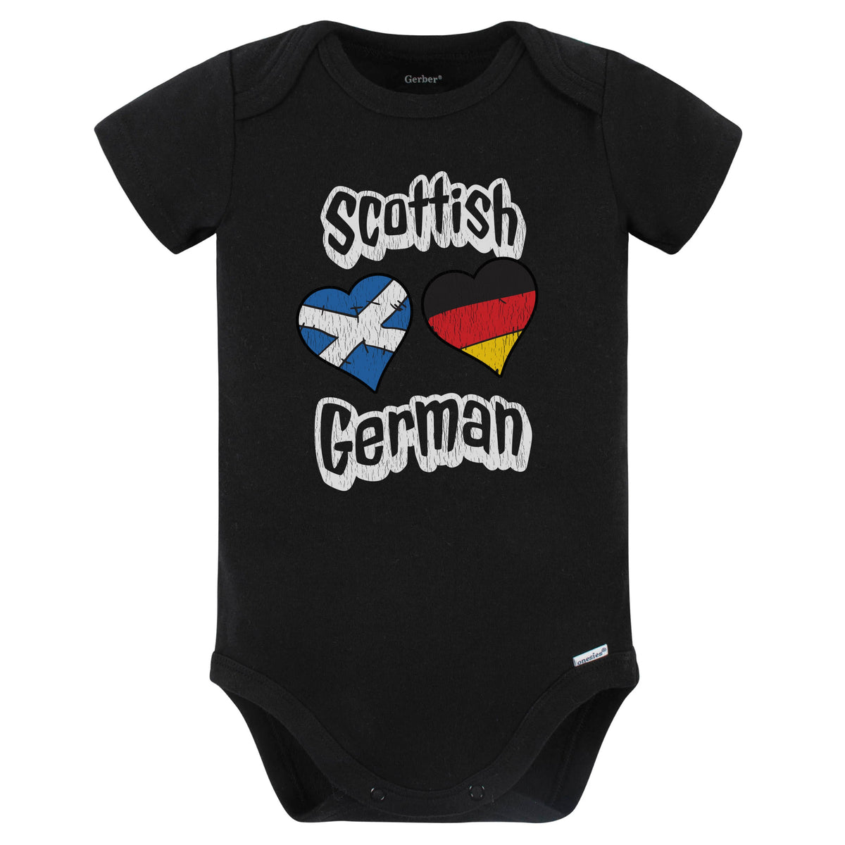 Scottish German Flag Heart Combo Scotland Germany Baby Bodysuit Distressed (Black)