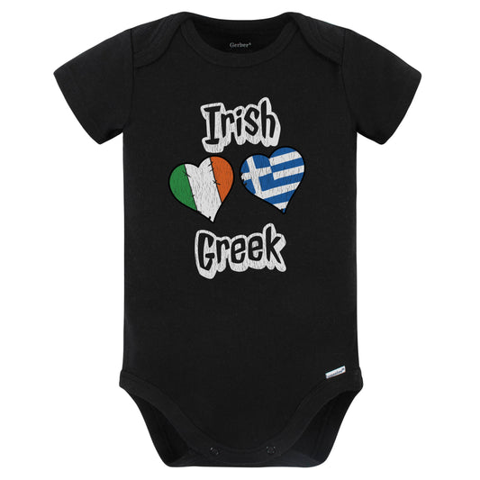 Irish Greek Flag Heart Combo Ireland Greece Baby Bodysuit Distressed (Black)