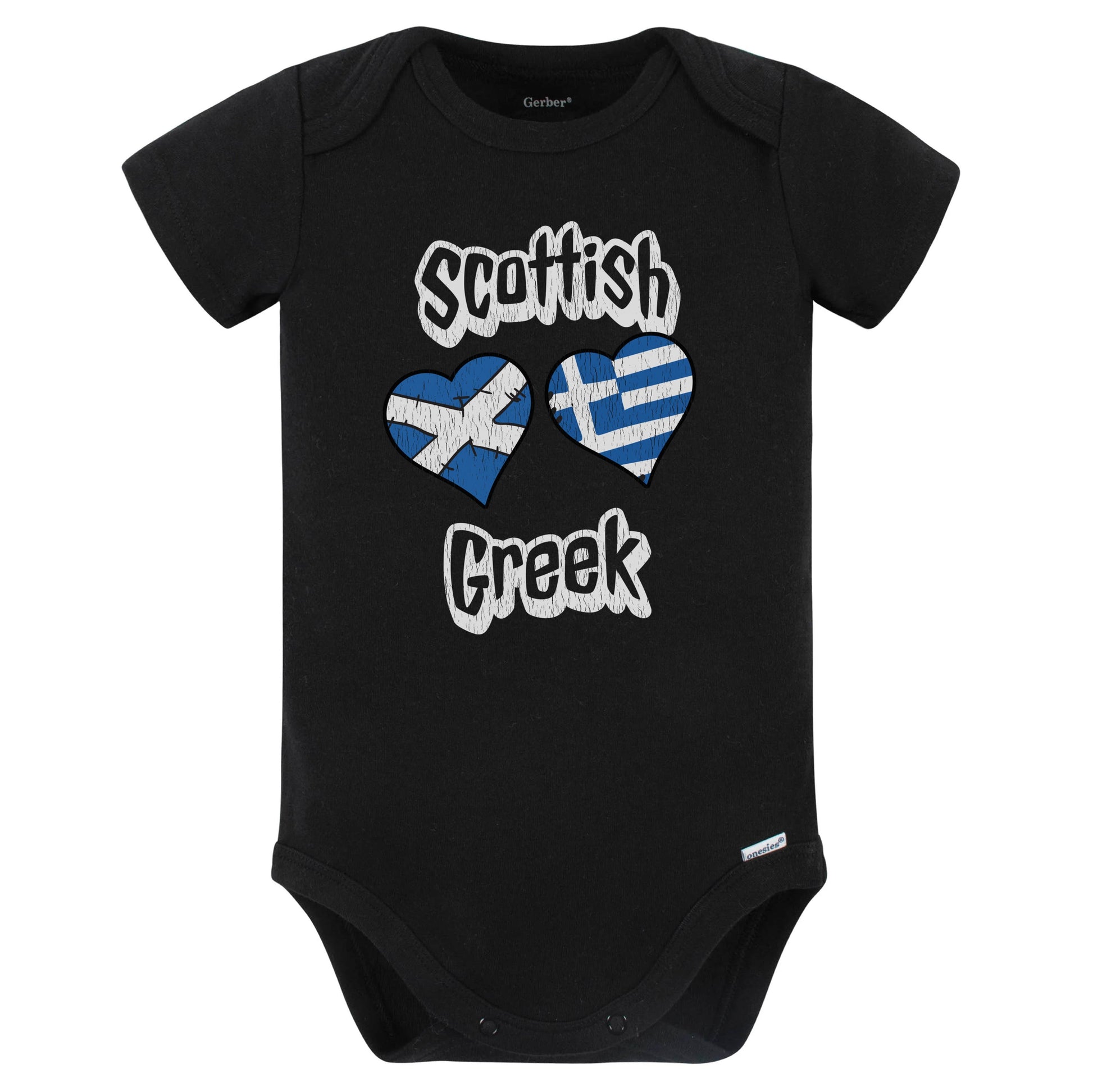 Scottish Greek Flag Heart Combo Scotland Greece Baby Bodysuit Distressed (Black)