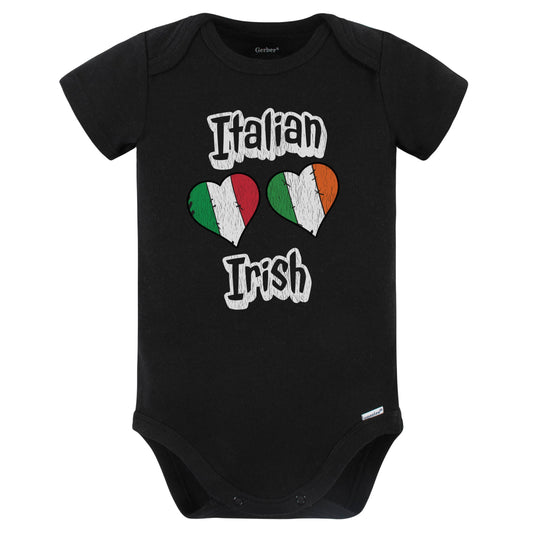 Italian Irish Flag Heart Combo Italy Ireland Baby Bodysuit Distressed (Black)