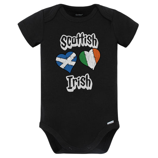 Scottish Irish Flag Heart Combo Scotland Ireland Baby Bodysuit Distressed (Black)