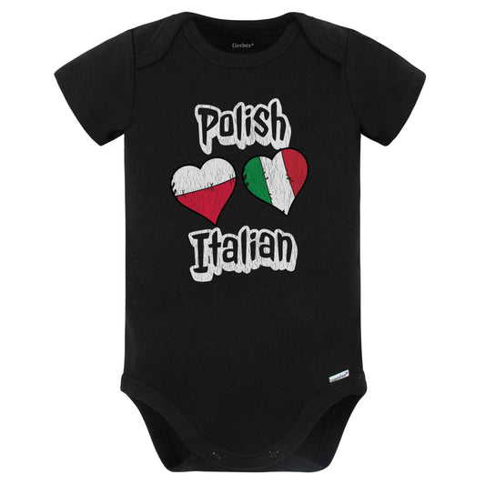 Polish Italian Flag Heart Combo Poland Italy Baby Bodysuit Distressed (Black)