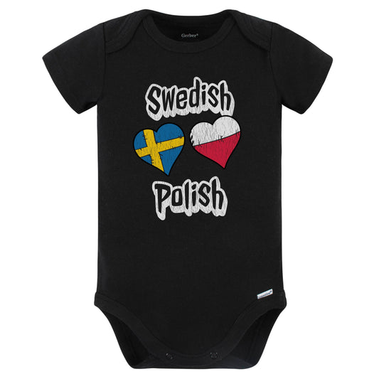 Swedish Polish Flag Heart Combo Sweden Poland Baby Bodysuit Distressed (Black)