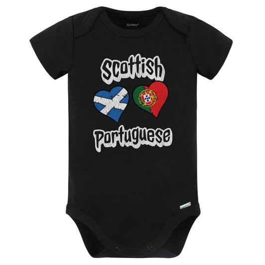 Scottish Portuguese Flag Heart Combo Scotland Portugal Baby Bodysuit Distressed (Black)