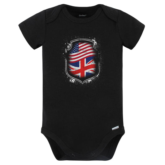 British American Shirt Flags Of the UK and America Baby Bodysuit (Black)