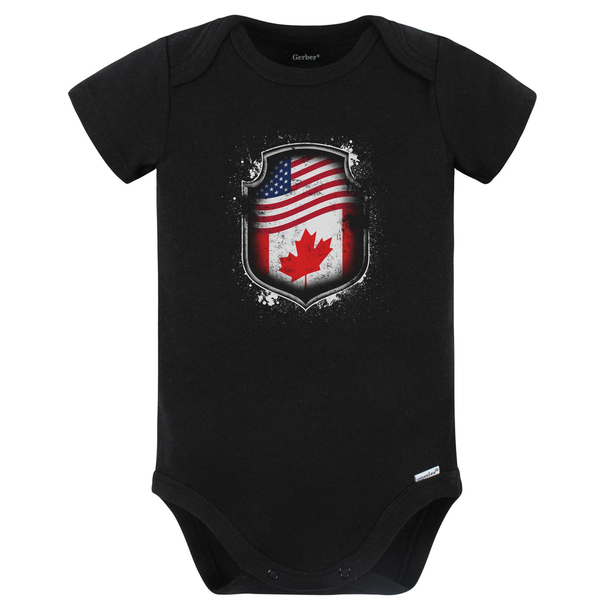 Canadian American Shirt Flags Of Canada and America Baby Bodysuit (Black)