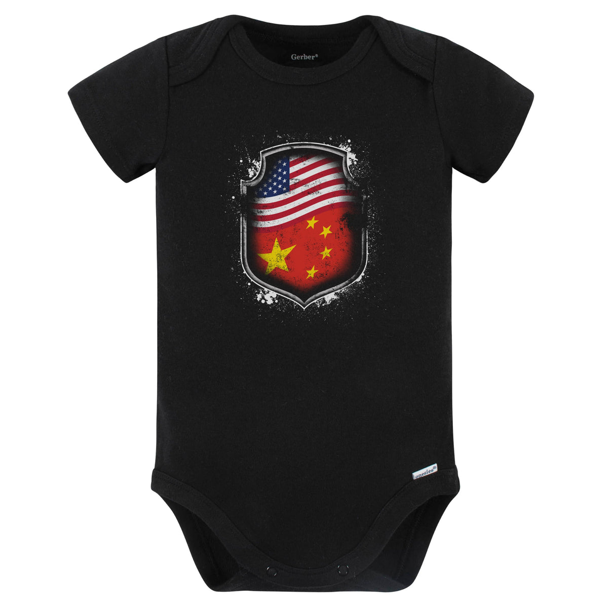 Chinese American Shirt Flags Of China and America Baby Bodysuit (Black)