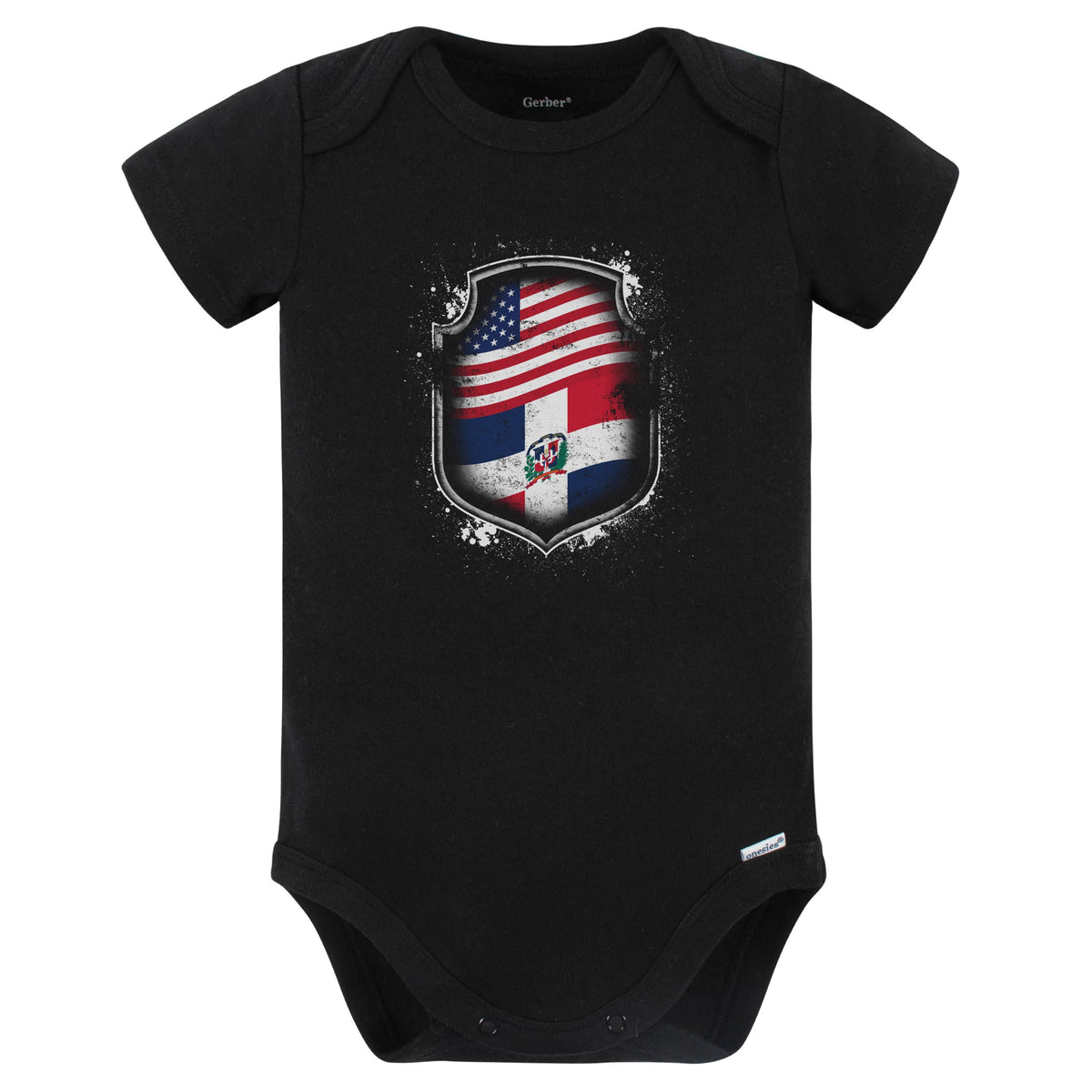 Dominican American Shirt Flags Of Dominican Republic and USA Baby Bodysuit (Black)