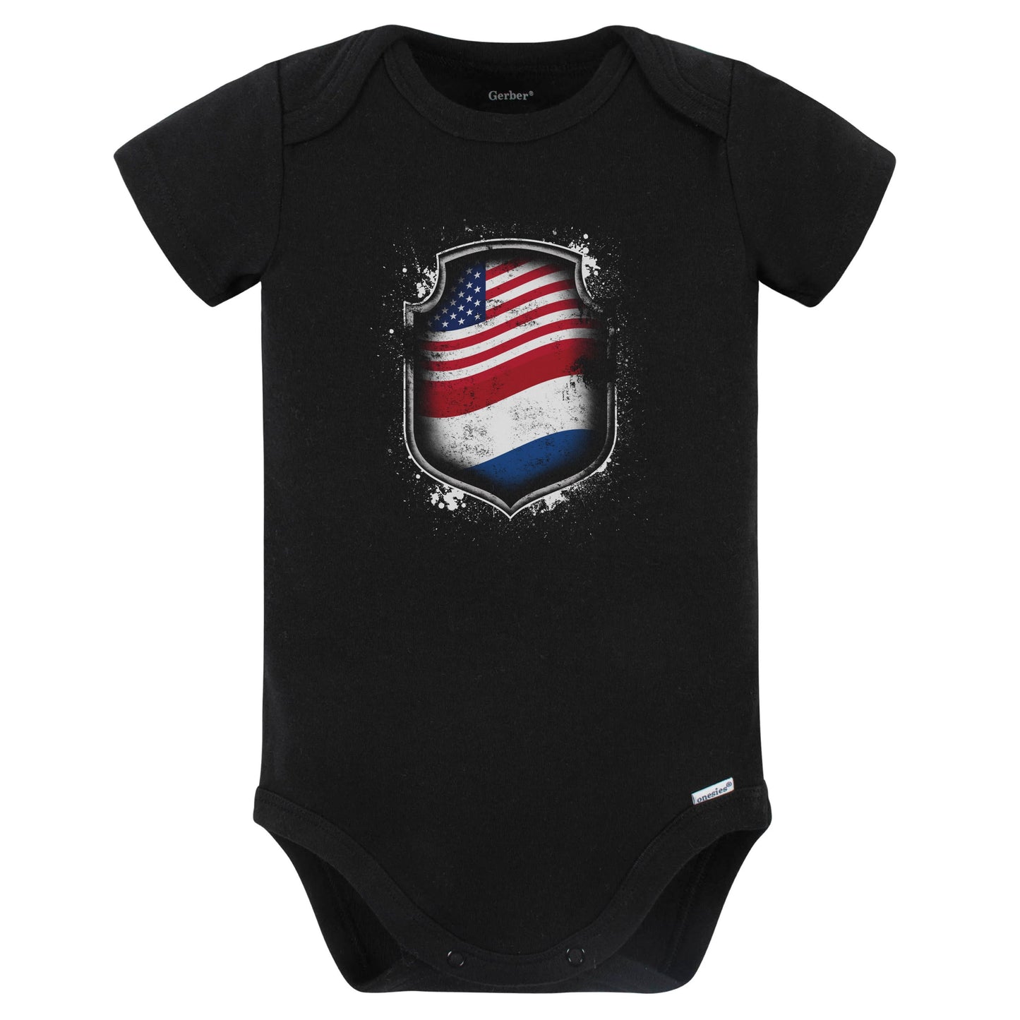 Dutch American Shirt Flags Of the Netherlands and America Baby Bodysuit (Black)