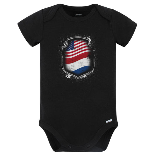Dutch American Shirt Flags Of the Netherlands and America Baby Bodysuit (Black)