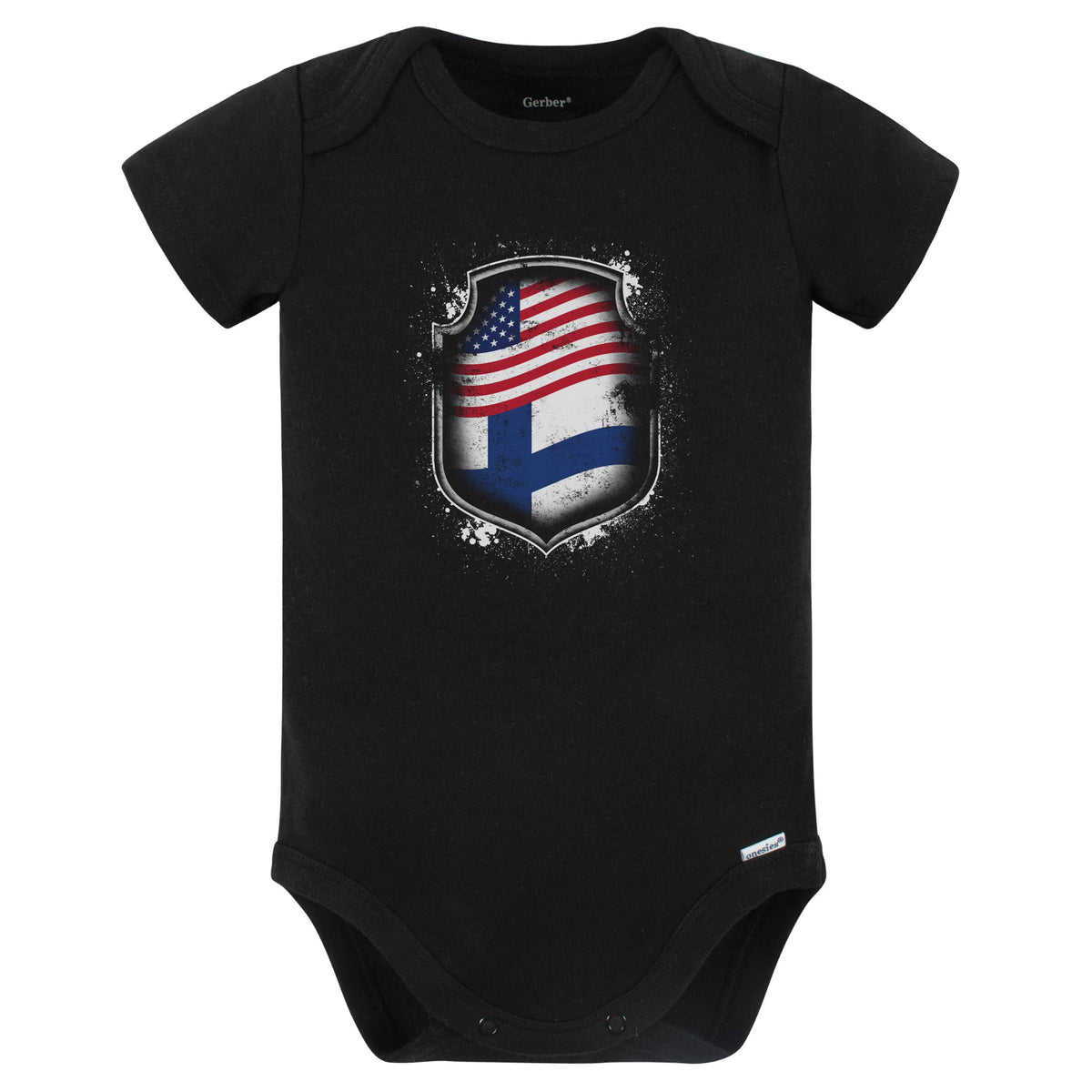 Finnish American Shirt Flags Of Finland and America Baby Bodysuit (Black)
