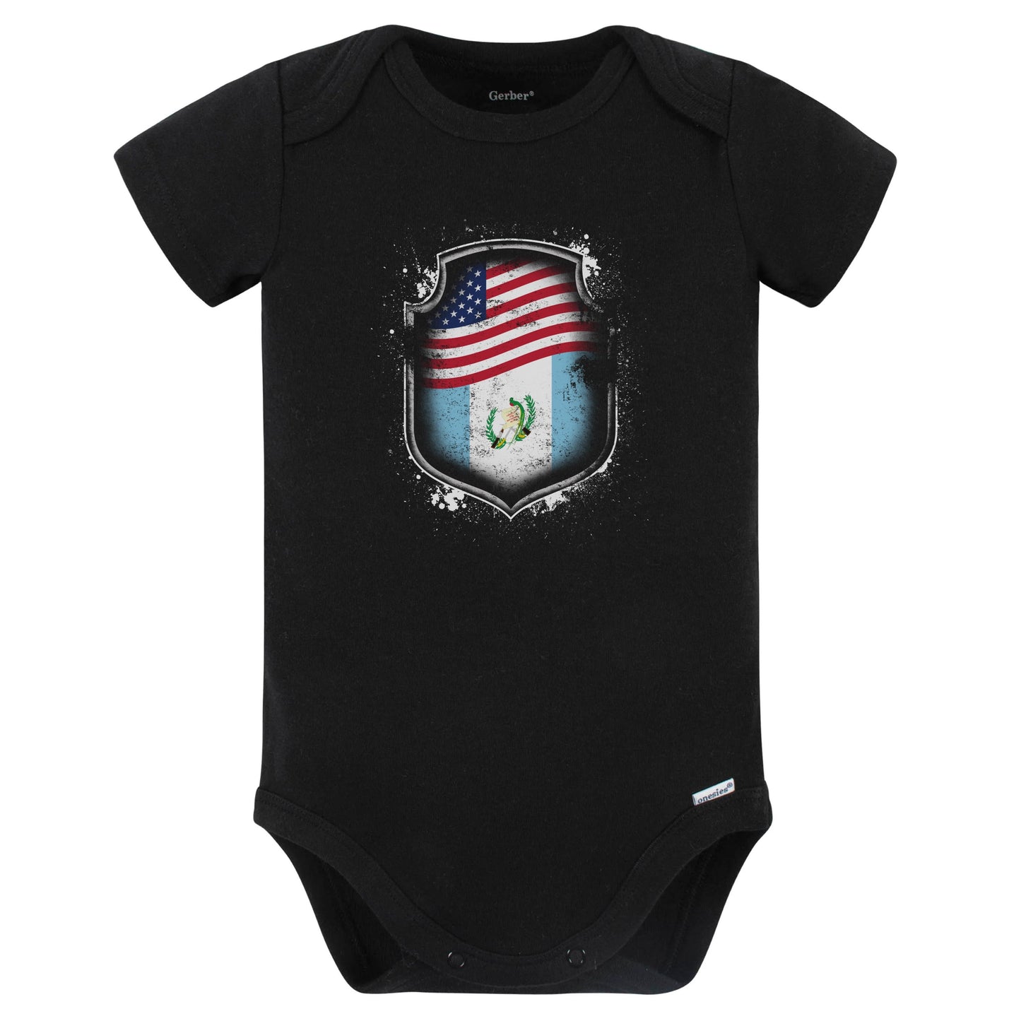 Guatemalan American Shirt Flags Of Guatemala and America Baby Bodysuit (Black)