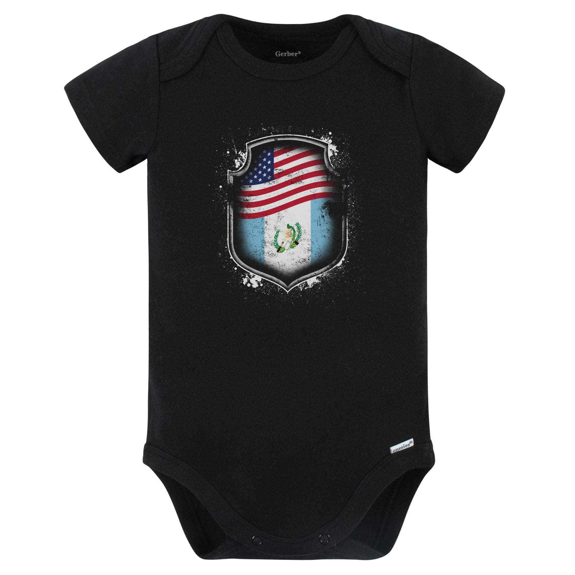 Guatemalan American Shirt Flags Of Guatemala and America Baby Bodysuit (Black)