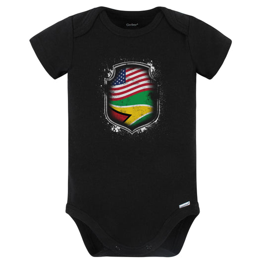 Guyanese American Shirt Flags Of Guyana and America Baby Bodysuit (Black)