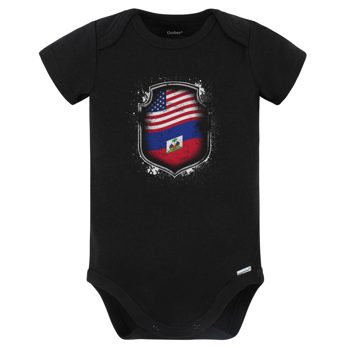 Haitian American Shirt Flags Of Haiti and America Baby Bodysuit (Black)