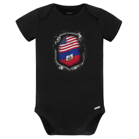 Haitian American Shirt Flags Of Haiti and America Baby Bodysuit (Black)