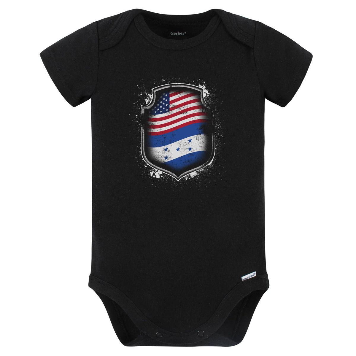 Honduran American Shirt Flags Of Honduras and America Baby Bodysuit (Black)
