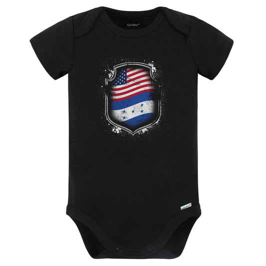 Honduran American Shirt Flags Of Honduras and America Baby Bodysuit (Black)