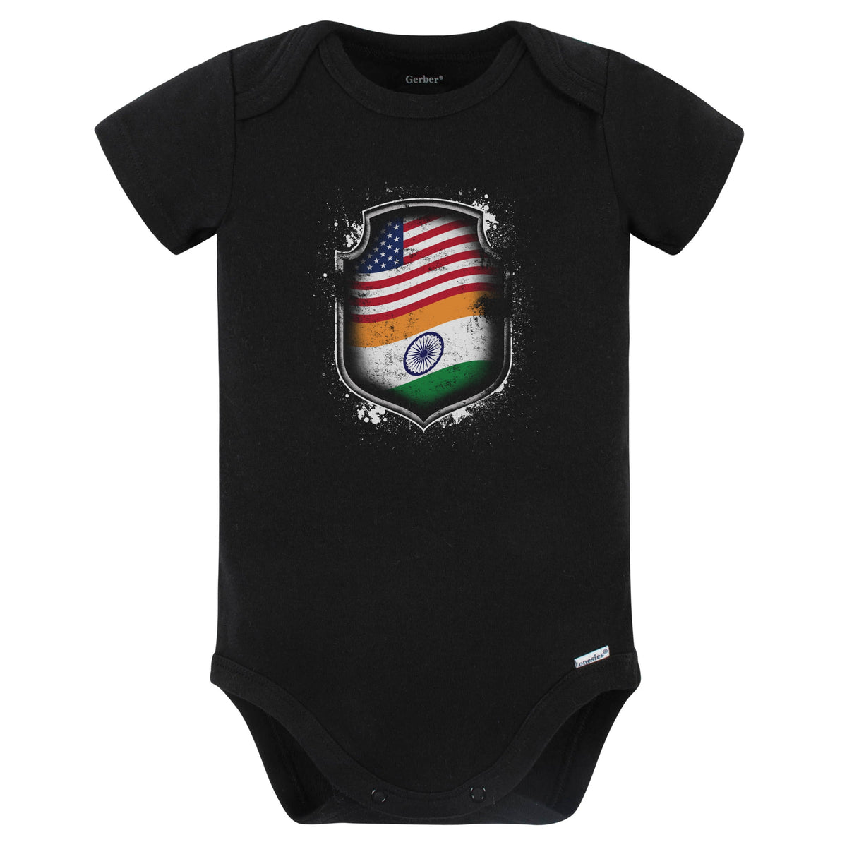 Indian American Shirt Flags Of India and America Baby Bodysuit (Black)