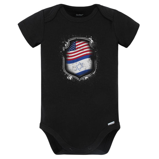Israeli American Shirt Flags Of Israel and America Baby Bodysuit (Black)