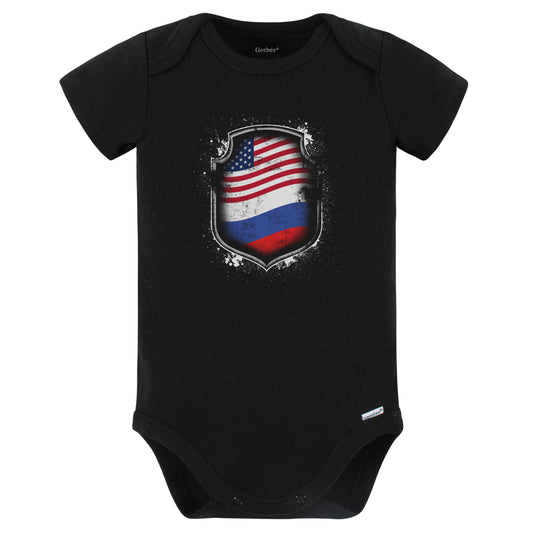 Russian American Shirt Flags Of Russia and America Baby Bodysuit (Black)