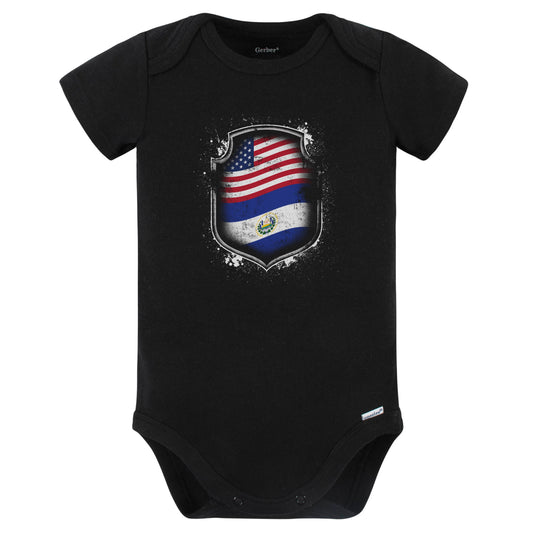 Salvadorian American Shirt Flags Of El Salvador and USA Baby Bodysuit (Black)