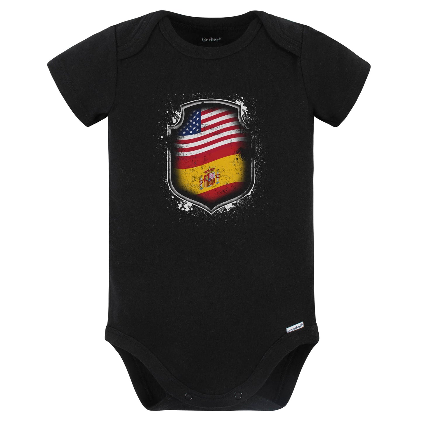 Spanish American Shirt Flags Of Spain and America Baby Bodysuit (Black)