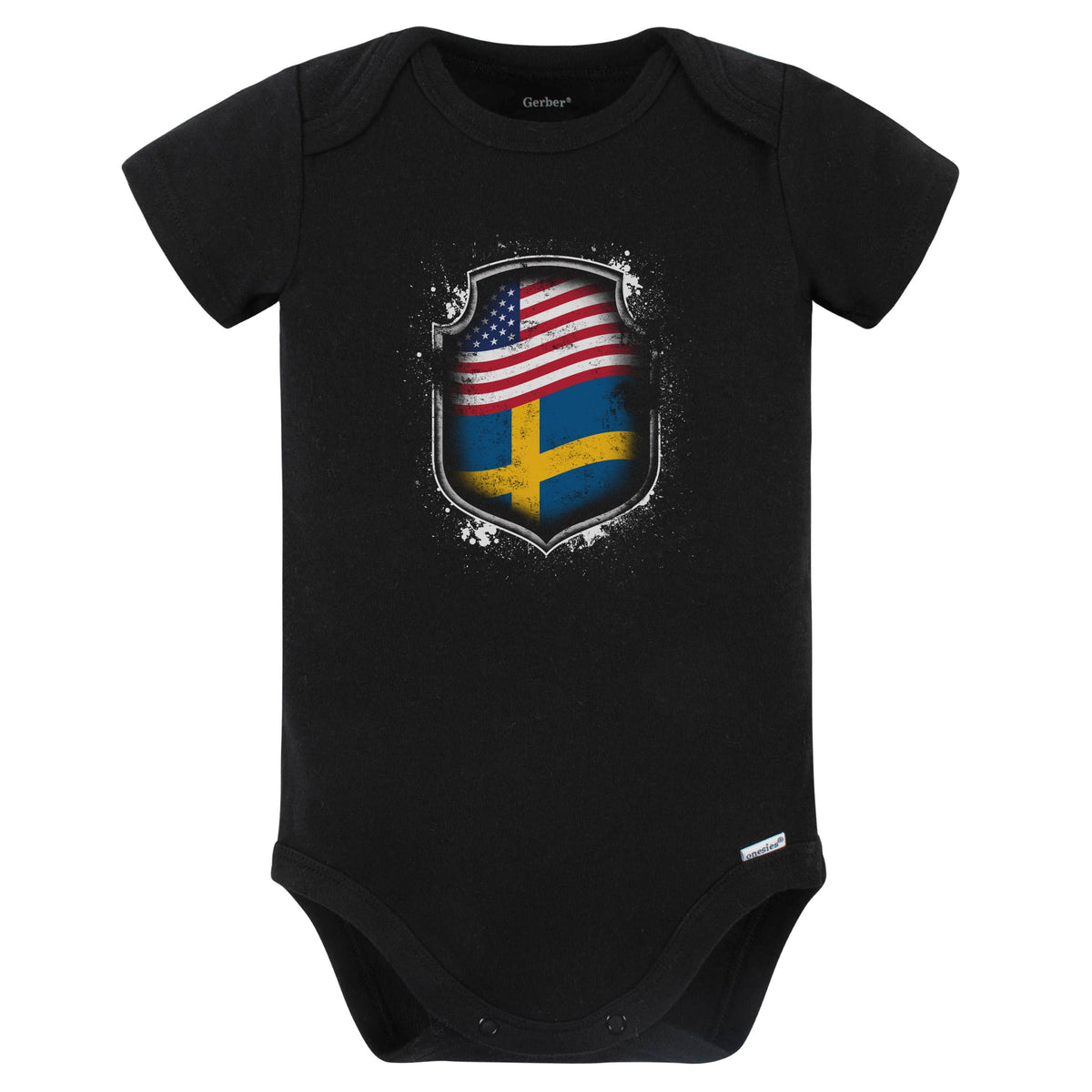 Swedish American Shirt Flags Of Sweden and America Baby Bodysuit (Black)