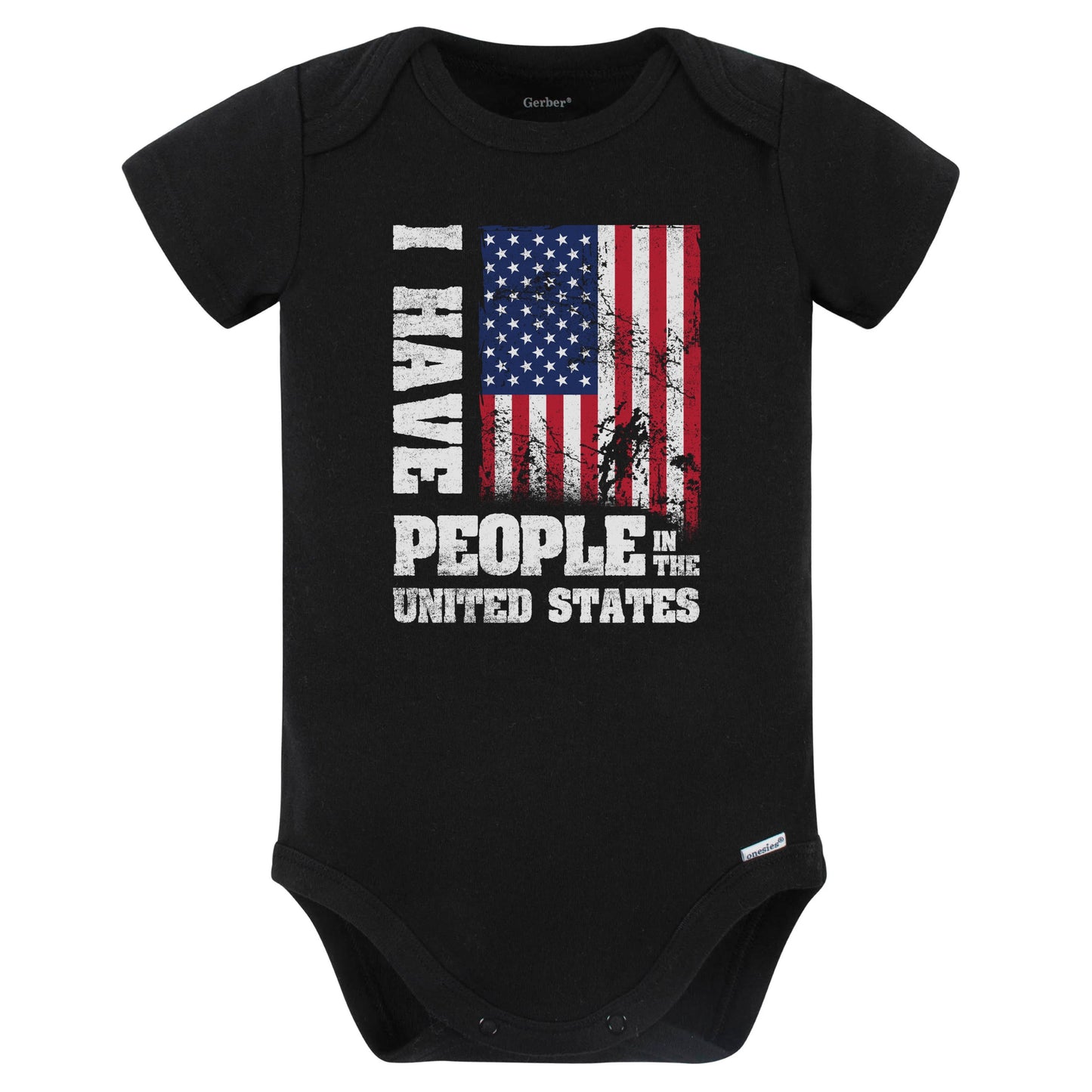 I Have People In the United States American Flag Baby Bodysuit (Black)