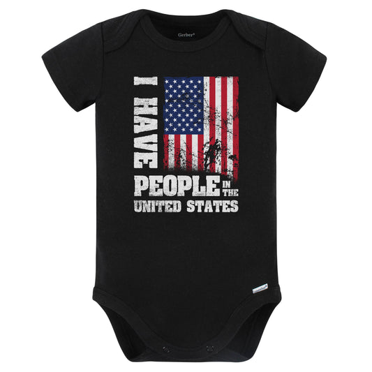 I Have People In the United States American Flag Baby Bodysuit (Black)