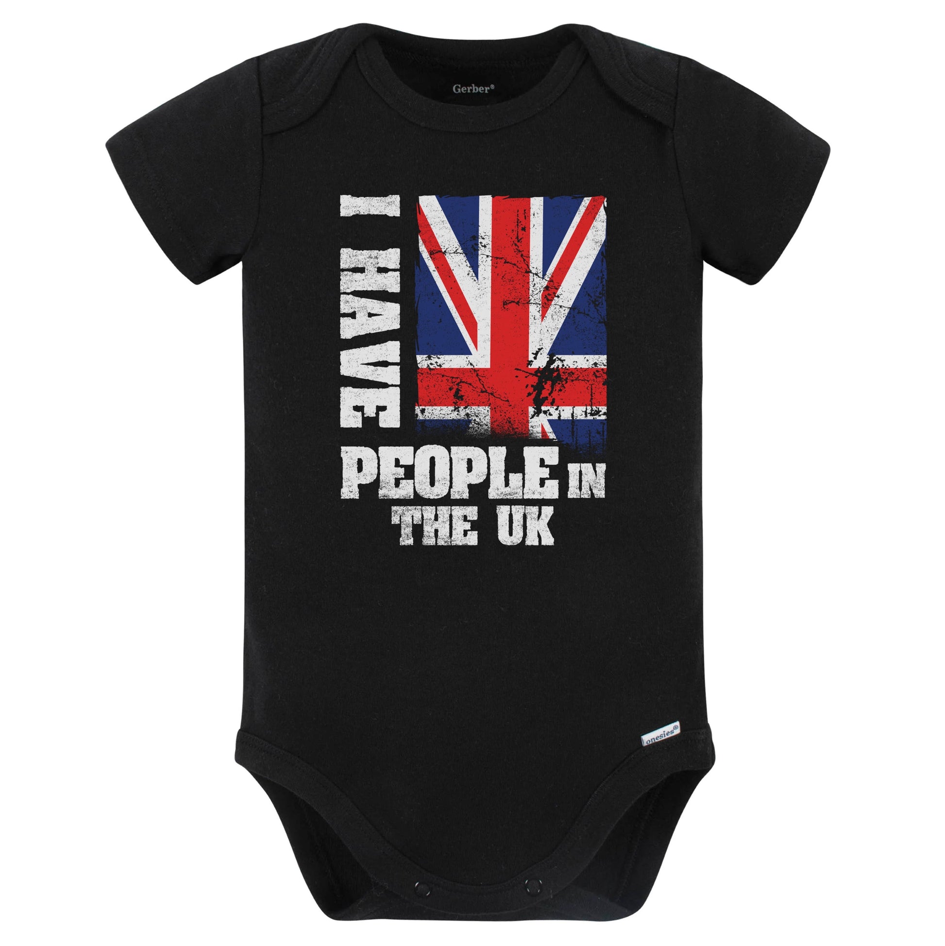 I Have People In the UK British Flag Baby Bodysuit (Black)