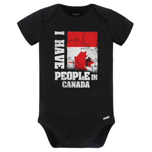 I Have People In Canada Canadian Flag Baby Bodysuit (Black)