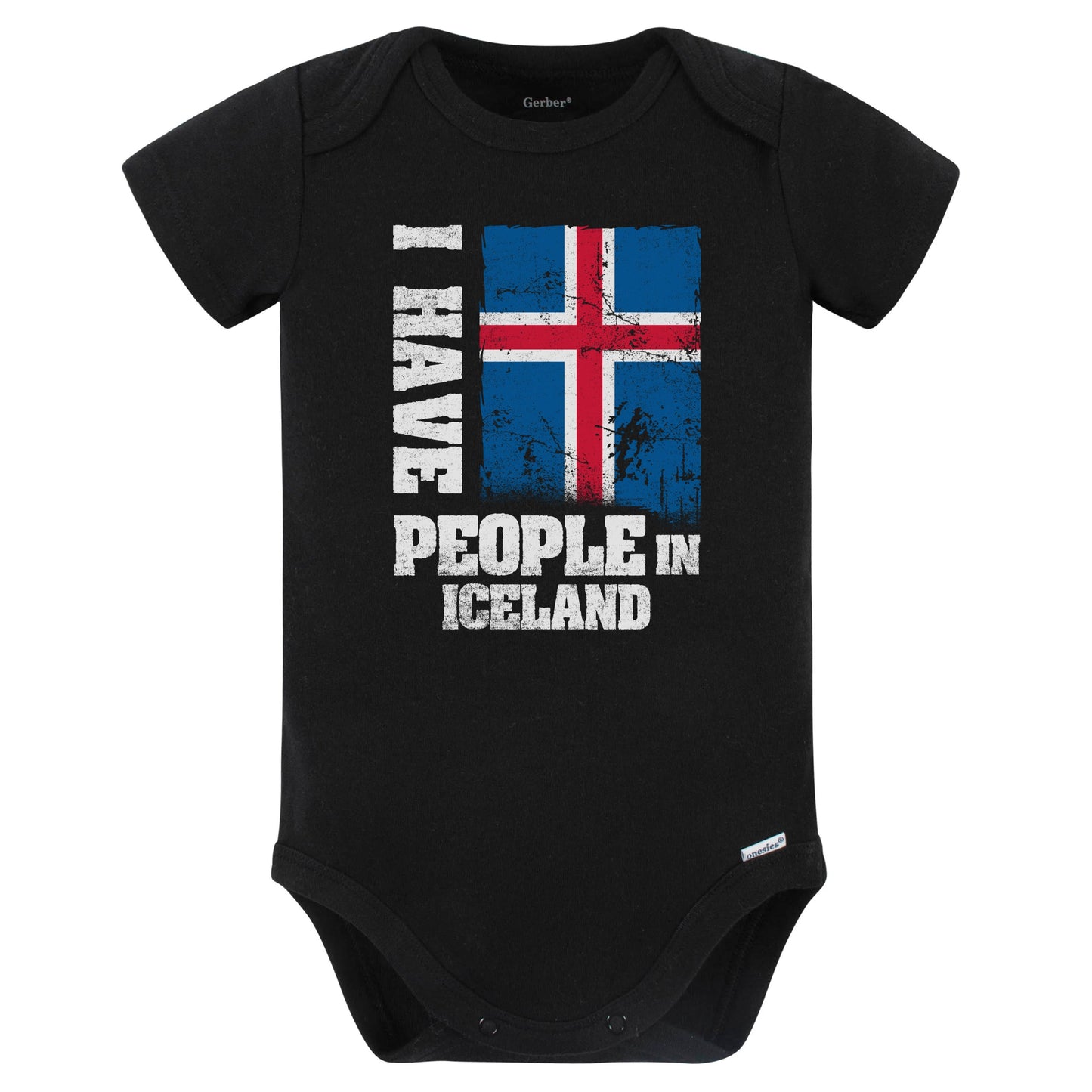 I Have People In Iceland Icelandic Flag Baby Bodysuit (Black)