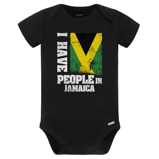 I Have People In Jamaica Jamaican Flag Baby Bodysuit (Black)