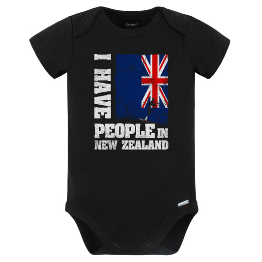 I Have People In New Zealand Kiwi Flag Baby Bodysuit (Black)