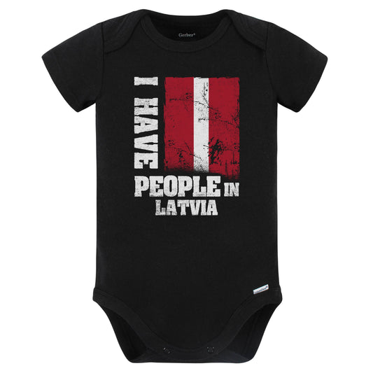 I Have People In Latvia Latvian Flag Baby Bodysuit (Black)