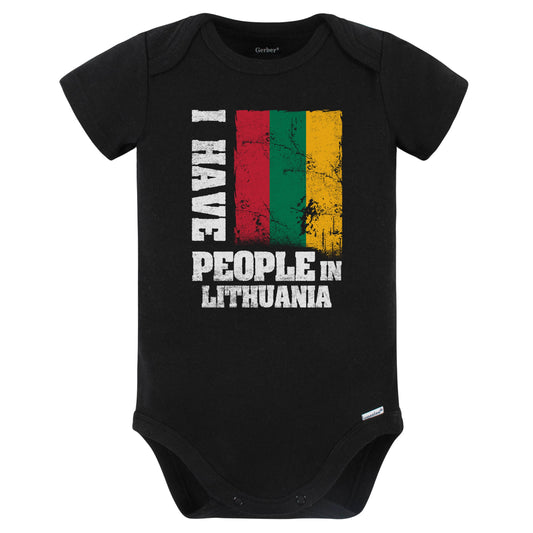 I Have People In Lithuania Lithuanian Flag Baby Bodysuit (Black)