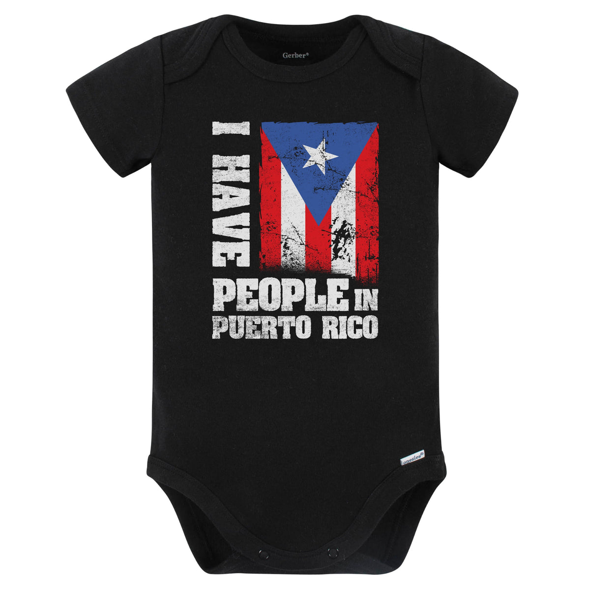 I Have People In Puerto Rico Puerto Rican Flag Baby Bodysuit (Black)