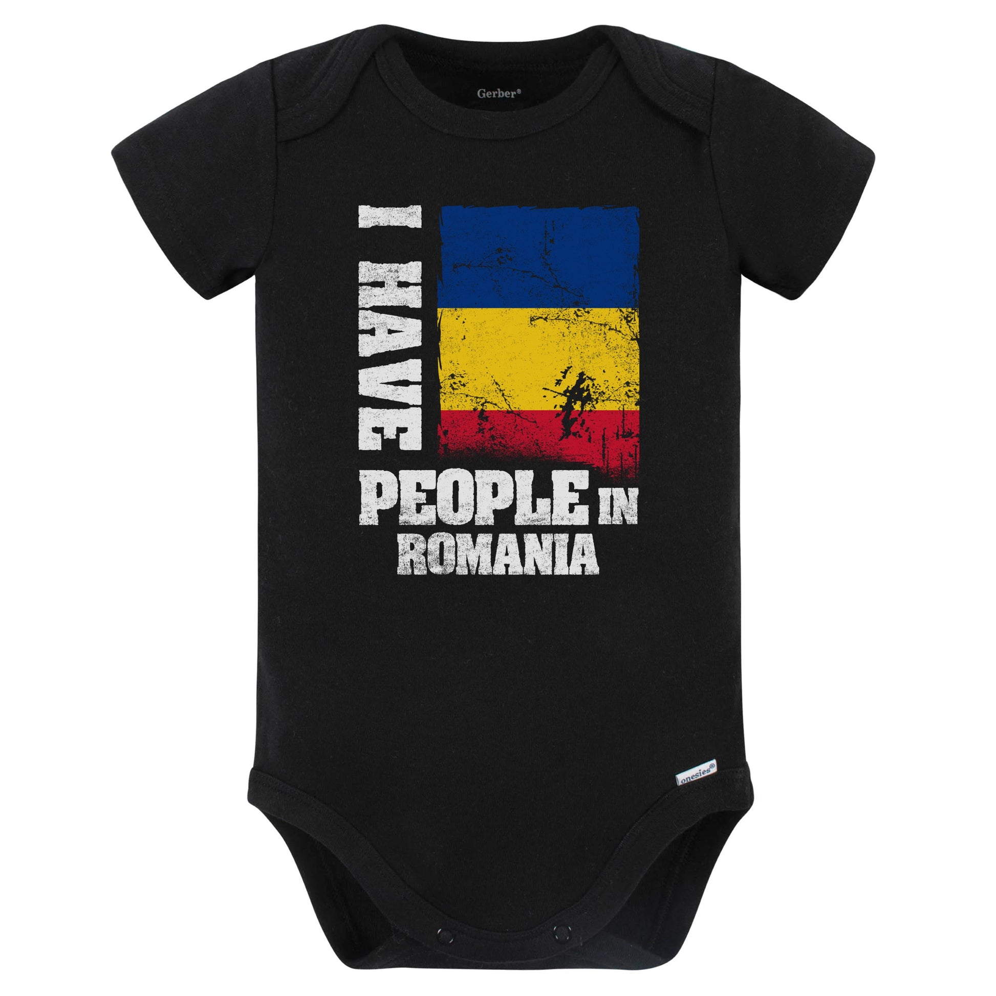I Have People In Romania Romanian Flag Baby Bodysuit (Black)