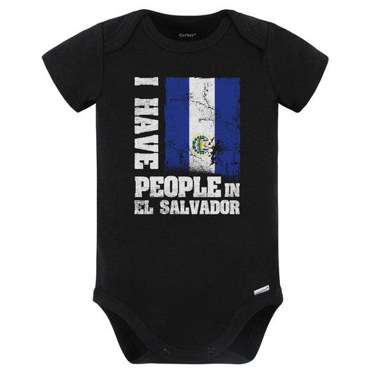 I Have People In El Salvador Salvadorian Flag Baby Bodysuit (Black)