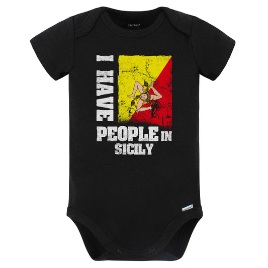 I Have People In Sicily Sicilian Flag Baby Bodysuit (Black)