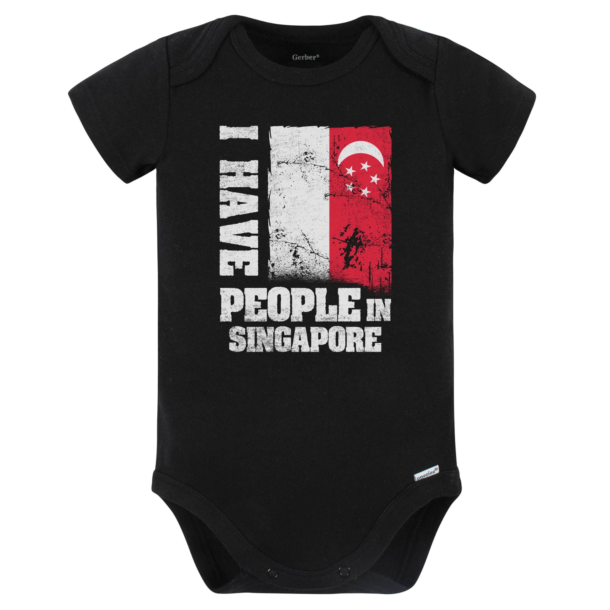 I Have People In Singapore Singaporean Flag Baby Bodysuit (Black)
